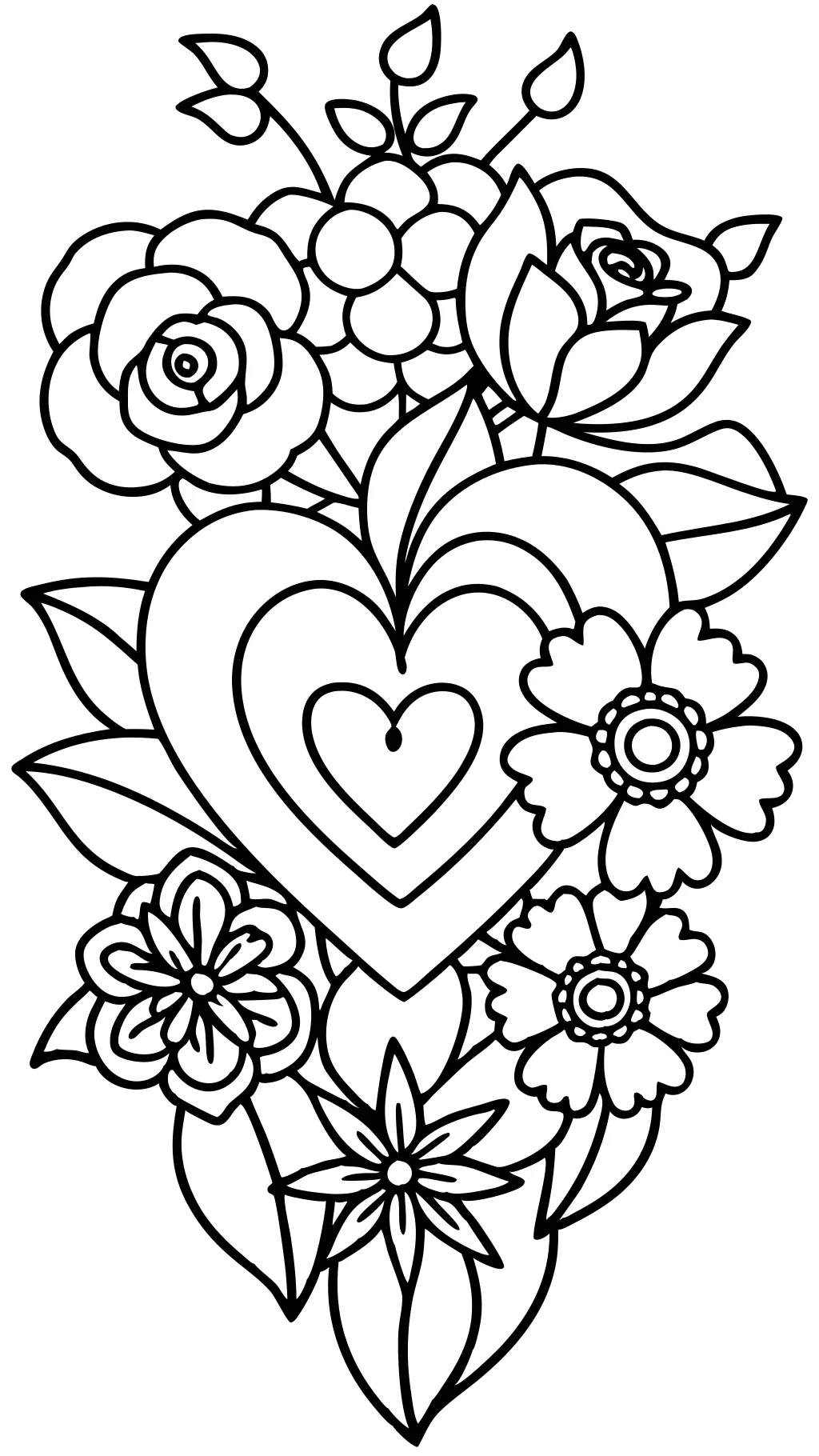 coloring pages hearts and flowers